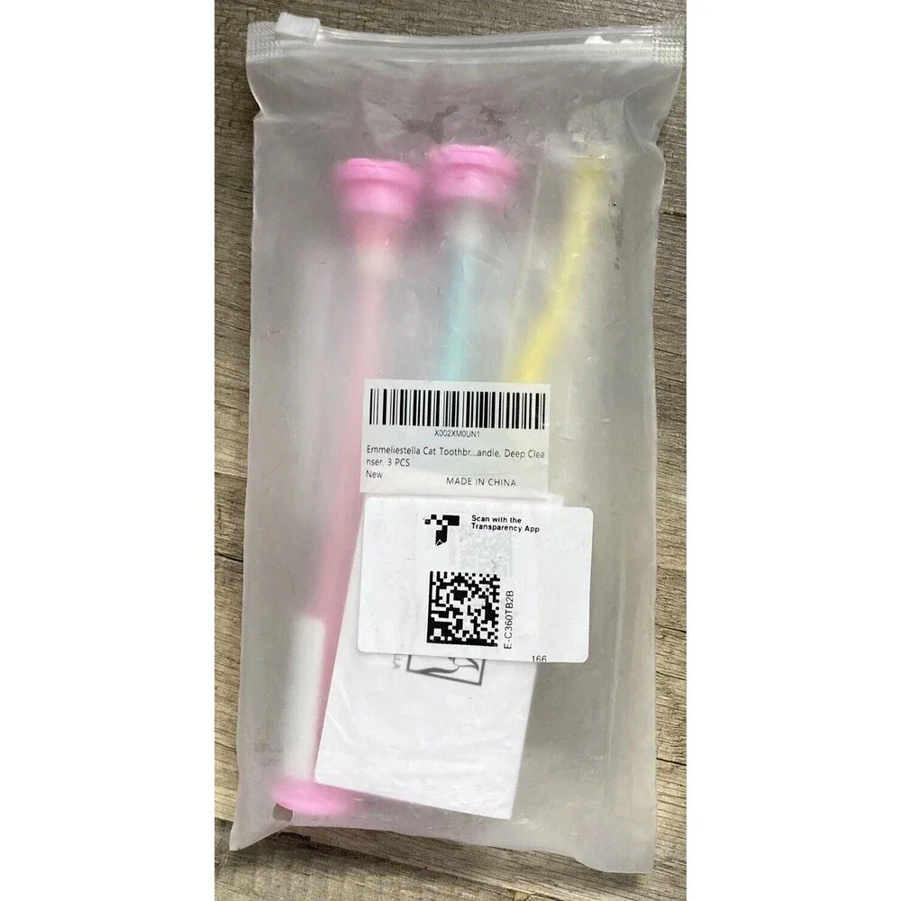 Emmeliestella Small Dog & Cat Toothbrushes/360 Degree Soft Silicone Bristle 3pcs